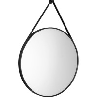 Aqualine STAGO okrúhle zrkadlo ø 60cm, kožený opasok, čierna mat SG065