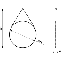 Sapho ORBITER okrúhle zrkadlo s koženým pásikom ø 50cm, čierna mat ORT050