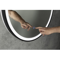 Aqualine STAGO okrúhle zrkadlo s LED osvetlením ø 60cm, kožený opasok, dotykový senzor, stmievateľné, čierna mat SG060