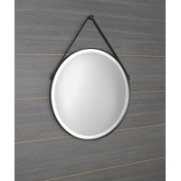Sapho ORBITER okrúhle zrkadlo s LED osvetlením ø 60cm, kožený opasok, čierna mat ORL060