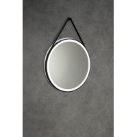 Aqualine STAGO okrúhle zrkadlo s LED osvetlením ø 60cm, kožený opasok, dotykový senzor, stmievateľné, čierna mat SG060