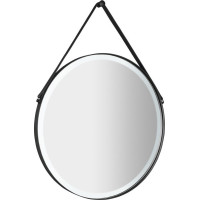 Sapho ORBITER okrúhle zrkadlo s LED osvetlením ø 60cm, kožený opasok, čierna mat ORL060