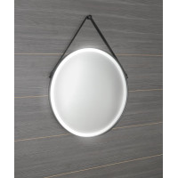 Sapho ORBITER okrúhle zrkadlo s LED osvetlením ø 60cm, kožený opasok, čierna mat ORL060