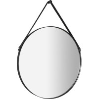 Sapho ORBITER okrúhle zrkadlo s koženým pásikom ø 50cm, čierna mat ORT050