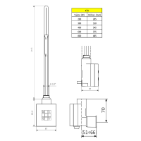 Sapho KTX vykurovacia tyč s termostatom, s krytom pre kábel, 400 W, chróm KTX-CW-400