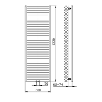 Aqualine TONDI vykurovacie teleso rovné 600x1330 mm, stredové pripojenie, biela DT480T
