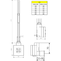 Sapho KTX vykurovacia tyč s termostatom, s krytom pre kábel, 300 W, chróm KTX-CW-300