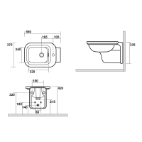 Kerasan WALDORF bidet závesný 37x55cm, čierna mat 4125K7
