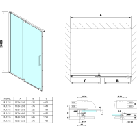 Polysan ROLLS LINE sprchové dvere 1200mm, výška 2000mm, číre sklo RL1215