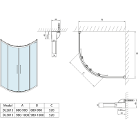 Polysan LUCIS LINE štvrťkruhová sprchová zástena, 900x900mm, R550, číre sklo DL2615