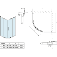 Polysan LUCIS LINE štvrťkruhová sprchová zástena, 1000x1000mm, R550, číre sklo DL3015