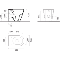 GSI KUBE X WC misa stojaca, Swirlflush, 36x55cm, spodný/zadný odpad, čierna dual-mat 941026