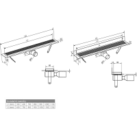 Gelco MANUS QUADRO nerezový podlahový žľab s roštom, L-950, DN50 GMQ35