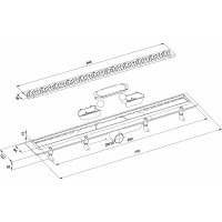 Aqualine MARMI podlahový žľab s nerezovým roštom, L-710, DN50 1702-70