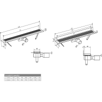 Gelco MANUS QUADRO nerezový podlahový žľab s roštom, L-1250, DN50 GMQ38