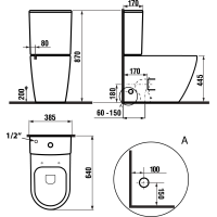 Sapho TURKU RIMLESS WC kombi zvýšený sedák, spodný/zadný odpad, biela PC104WR