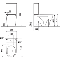 Sapho BELLO RIMLESS WC kombi, spodný/zadný odpad, biela PC103WR