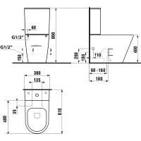 Sapho PACO WC kombi, Rimless, spodný/zadný odpad, biela PC1012WR
