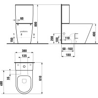 Sapho PACO RIMLESS WC kombi misa s nádržkou, spodný/zadný odpad, čierna mat PC1012WRB