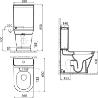 CREAVIT ANTIK WC misa kombi, zadný/spodný odpad, 37x63cm, biela AN360
