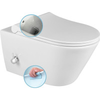 Sapho AVVA CLEANWASH závesná WC misa, Rimless, integrovaná batéria a bidet. spŕška, 35, 5x53cm, biela 100315