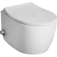 Isvea SENTIMENTI CLEANWASH závesná WC misa, Rimless, integrovaný ventil a bidet. spŕška, 36x51cm, biela 10ARS1010