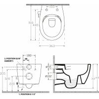 Isvea SENTIMENTI CLEANWASH závesná WC misa, Rimless, integrovaný ventil a bidet. spŕška, 36x51cm, biela 10ARS1010