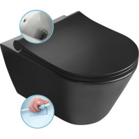 Sapho AVVA CLEANWASH závesná WC misa, Rimless, s bidetovou sprškou, 35, 5x53cm, čierna mat 100312-110