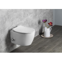 Isvea SENTIMENTI CLEANWASH závesná WC misa, Rimless, integrovaný ventil a bidet. spŕška, 36x51cm, biela 10ARS1010