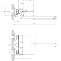 Bruckner BARON nástenná umývadlová/vaňová batéria, rozteč 100mm, chróm 612.035.1