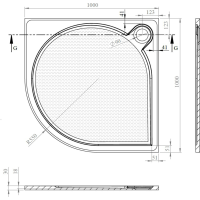 Gelco ARCA sprchová vanička z liateho mramoru, štvrťkruh 100x100cm, R550 PA551
