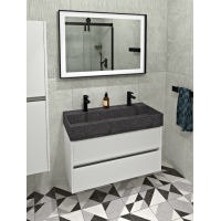 Sapho QUADRADO betónové umývadlo vrátane výpuste, 96x44cm, 2 otvory, čierny granit AR473