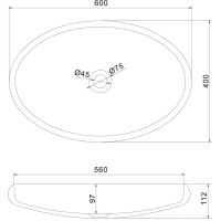 Sapho THIN umývadlo na dosku, Rockstone, 60x40 cm, biela mat WN213