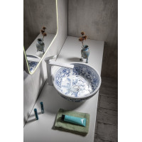 Sapho PRIORI keramické umývadlo na dosku, Ø 41 cm, biela s modrým vzorom PI012