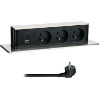 Solight 3z + USB A + C výsuvný blok zásuviek, 2m, nerez oceľ
