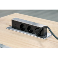 Solight 3z + USB A + C výsuvný blok zásuviek, 2m, nerez oceľ