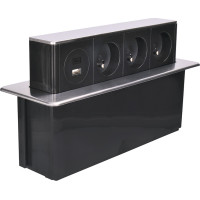 Solight 3z + USB A + C výsuvný blok zásuviek, 2m, nerez oceľ