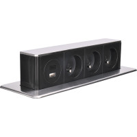 Solight 3z + USB A + C výsuvný blok zásuviek, 2m, nerez oceľ