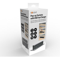 Solight 3z + USB A + C výsuvný blok zásuviek, 2m, nerez oceľ