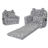 Detské rozkladacie plyšové kresielko POLAR - ružové srdiečka