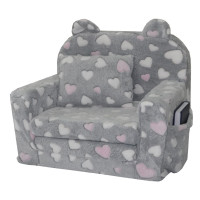 Detské rozkladacie plyšové kresielko POLAR - ružové srdiečka
