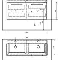 Sapho THEIA dvojumývadlová skrinka 116x50x44, 2cm, 4xzásuvka, biela TH120-3030