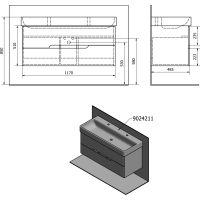 Sapho MEDIENA umývadlová skrinka 117x50, 5x48, 5cm, biela mat/dub graphite MD121