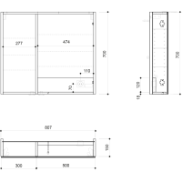 Sapho LINEX galerka s LED osvetlením, 80x70x15cm, dub alabama LX080-0022