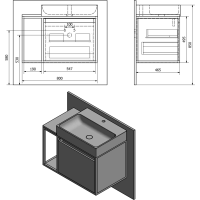 Sapho SKARA umývadlová skrinka 80x49, 5x46, 5cm, čierna mat/dub Alabama CG003-2222
