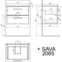 Aqualine VEGA umývadlová skrinka 62x50x43, 6cm, 2x zásuvka, biela VG064