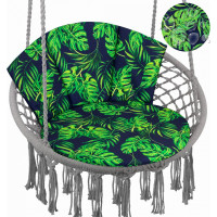 Vodeodolný vankúš do závesného kresla LUNA BIZU 60x100 cm - Monstera - tmavo modrý