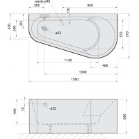 Polysan PROJEKTA DR MONOLITH nástenná stojaca vaňa 156x77x60cm, biela/čierna 21111MDRB