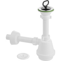 Aqualine Sifón pre výlevku, nerez výpusť 80mm, zátka s uchom, DN32, biela WEH070