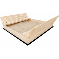 SAND TROPIC Drevené pieskovisko s lavičkami a príslušenstvom 100x100 cm (prírodné)